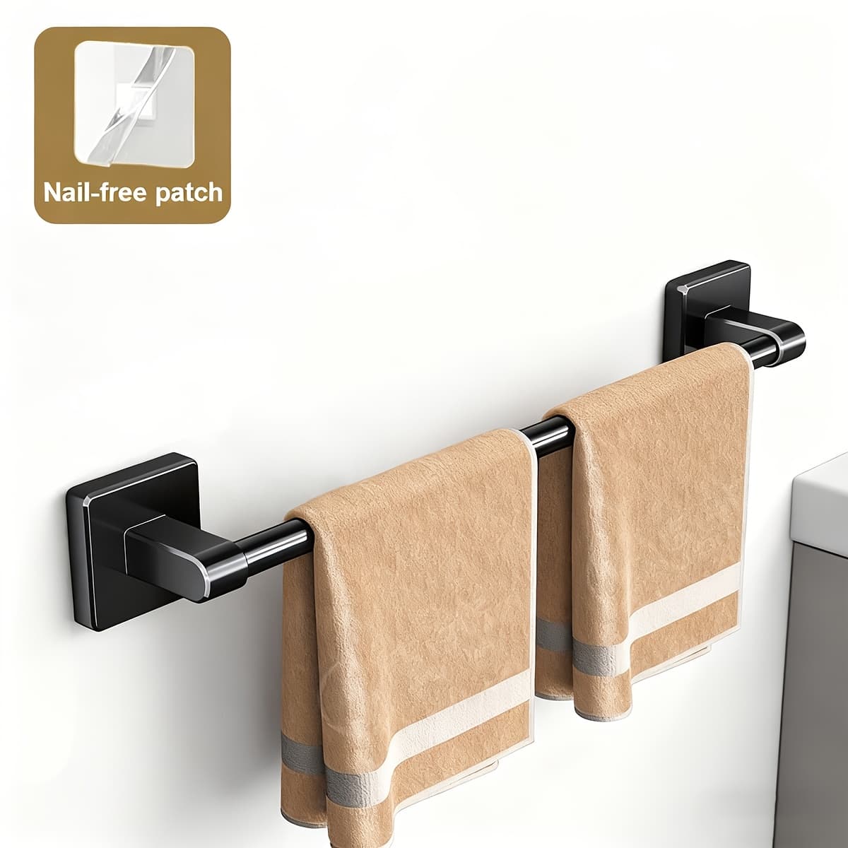 TEMU 1pc 40cm Punch-free Heavy Towel Rack Suitable For -bearing/black/bathroom Towel Rack/bathroom Storage Tool Behind Bathroom/door