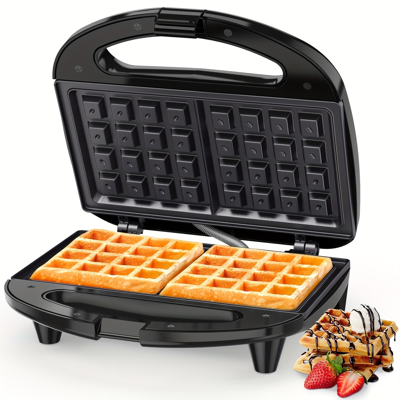 TEMU 2- Belgian Waffle Maker, With Indicator Lights, -free, 750w Quick Heating For Breakfast And Snacks
