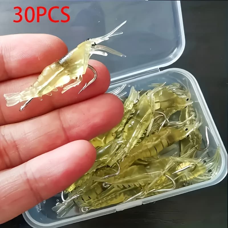 TEMU 30pcs/box Silicone Imulation Soft Shrimp Bait With Hook Shrimp, Sea , And Bent Mouth Fish Bait