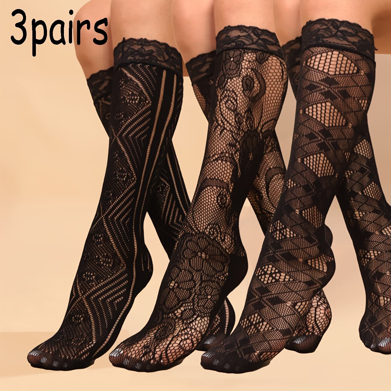 TEMU 1/3-pair Set Of Women's Lace-trimmed No-show Socks, Printed Mesh Socks, Ultra-thin Sheer Ankle Socks, Women's Thigh-high Stockings And Sheer Hosiery
