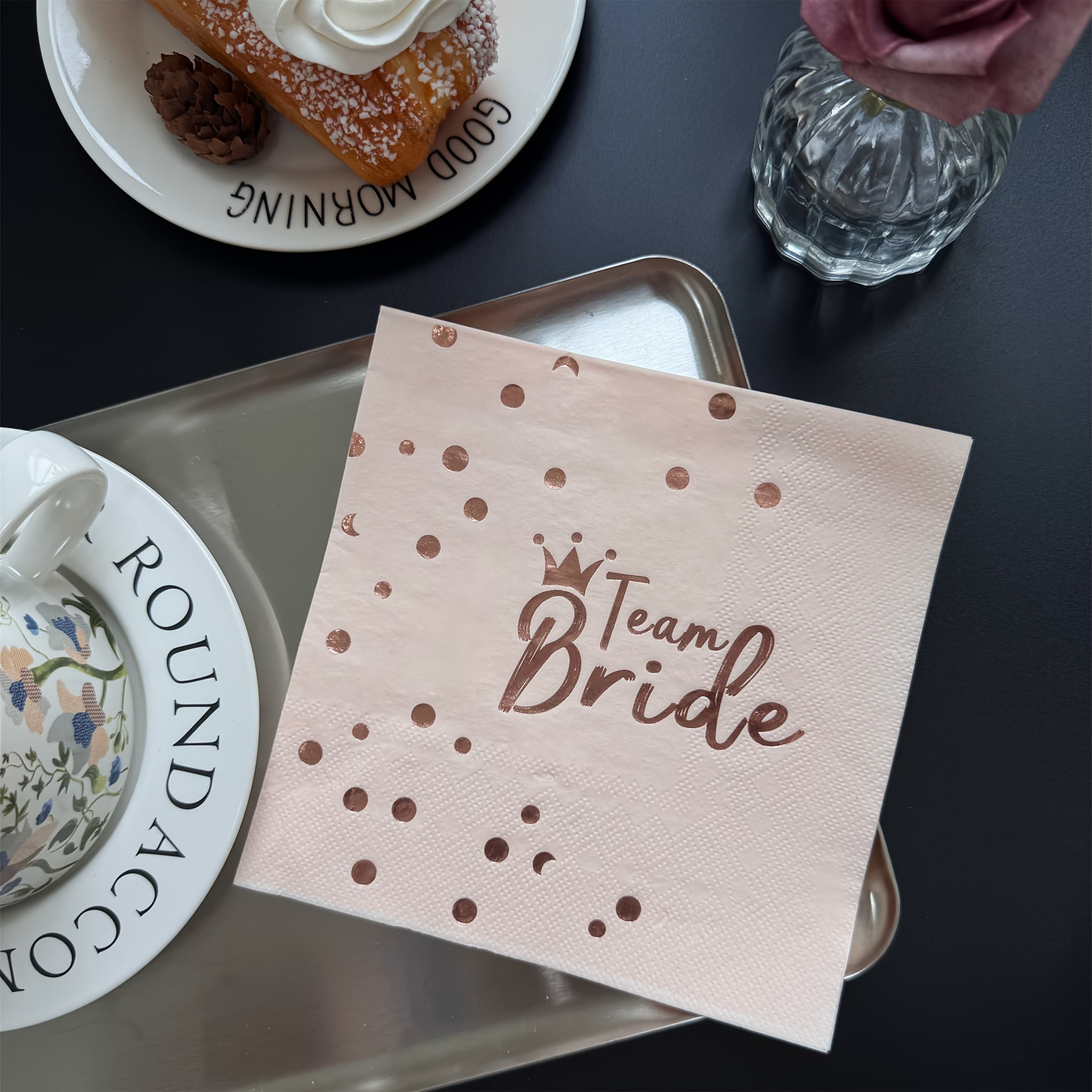 TEMU 16 Disposable Pink Napkins With Rose Golden For Party Decorations, Suitable For Weddings And Bridal Send-off Events, Measuring 13x13 Inches