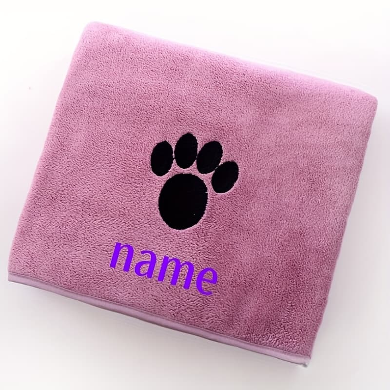 TEMU Custom Embroidered Name - A Absorbent Dog Towel With Personalized Text And Cute Paw Print Embroidery - Offers A Gentle And Stylish Cleaning Solution For Your Furry Friend, Without Battery