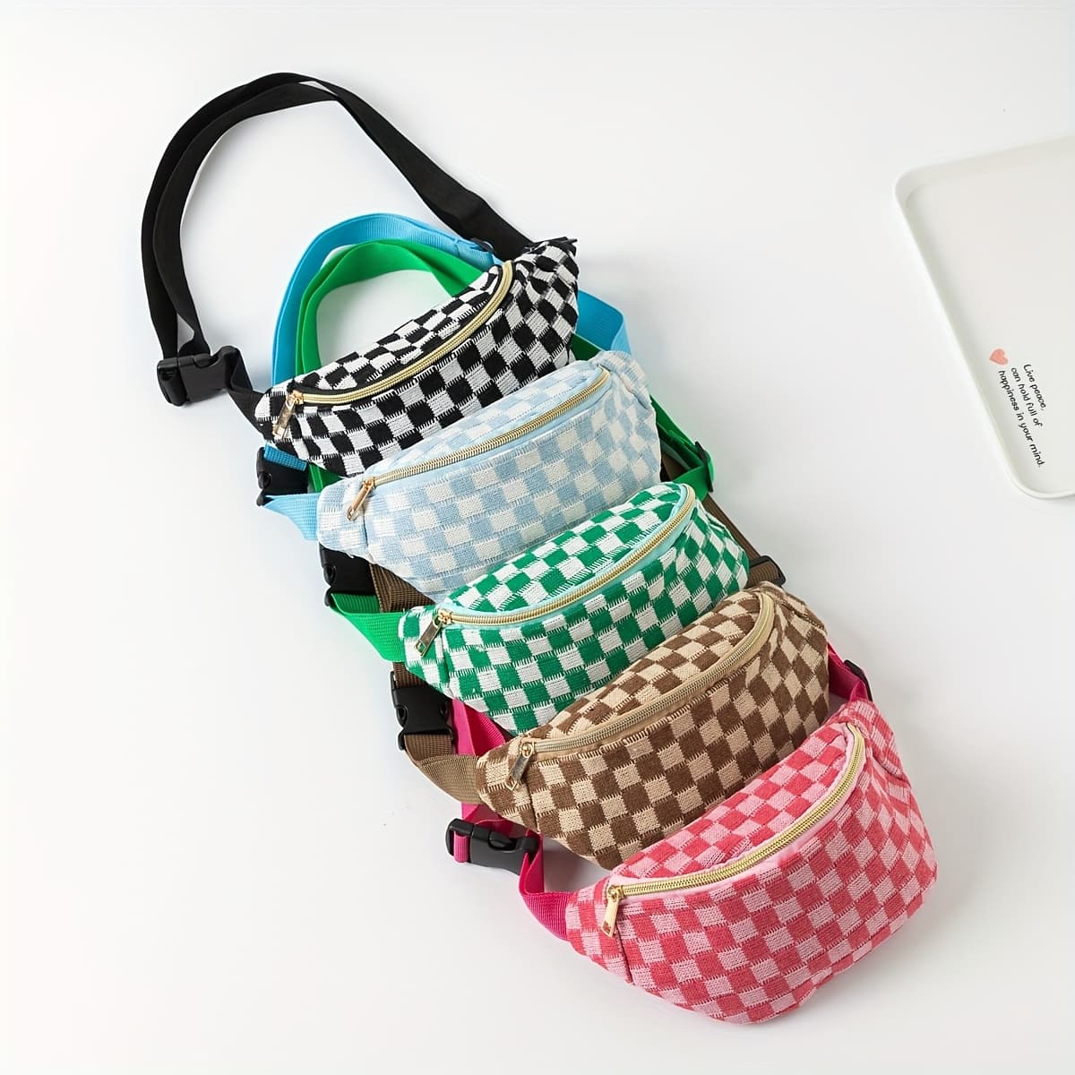 TEMU 5 Pack Colors Checkered Belt Bag Belt Bag, Gingham Crossbody Belt Bag With Adjustable Strap, Fashion Waist Pack Bag Bum Bag For Traveling Hiking Cycling Running Casual
