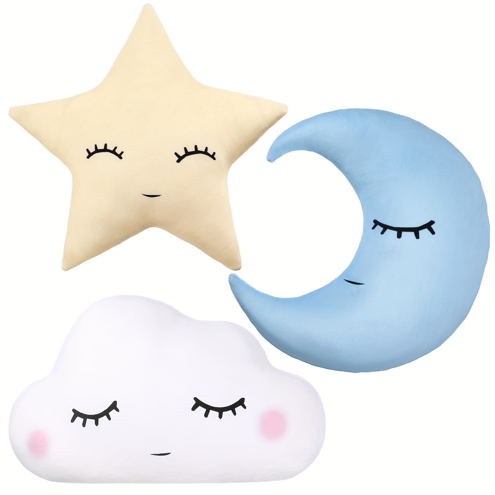 TEMU 3pcs Moon Shaped Pillow Stars And Moon Decor Home Decor For Bedroom Party Supplies (blue Yellow White)