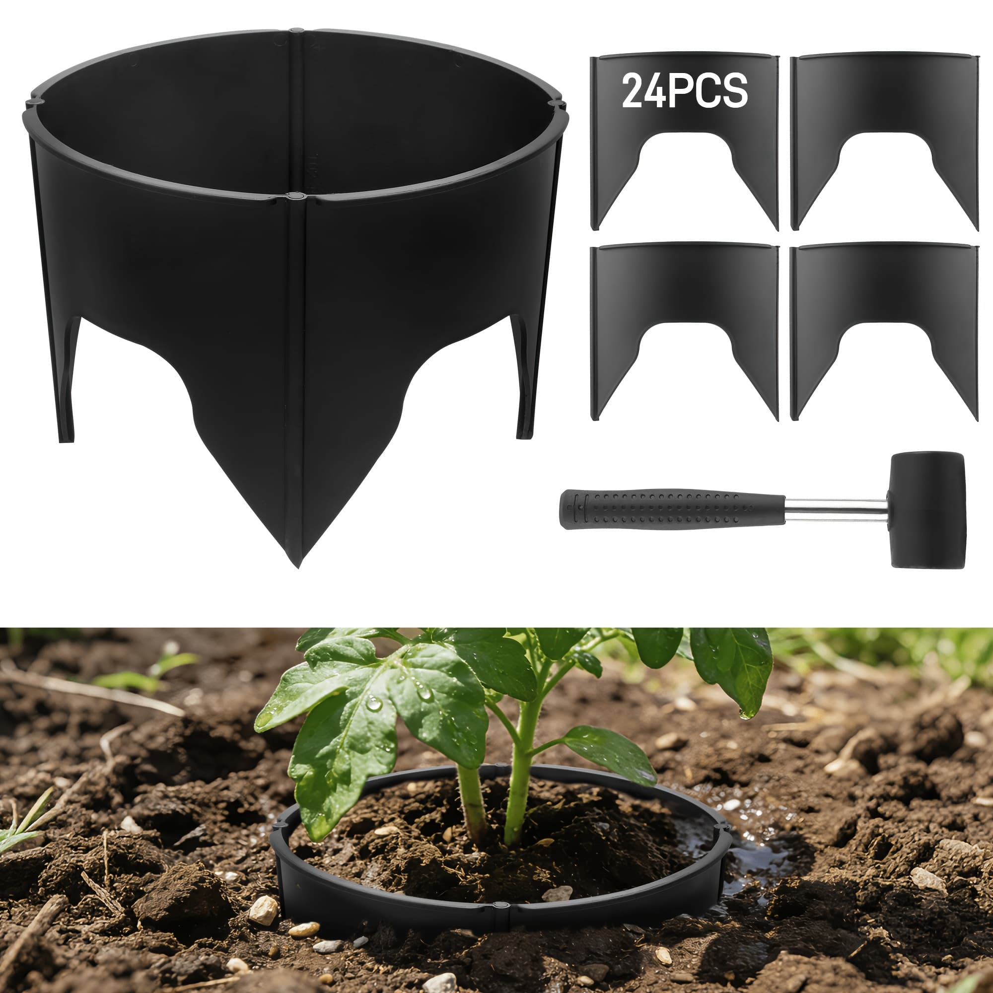 TEMU Set Of 24 Planting , With Diameters From 8.2 To 15.7 Inches, Interlocking Garden Rings In Black Designed For Supporting Plants And Retaining Soil Moisture