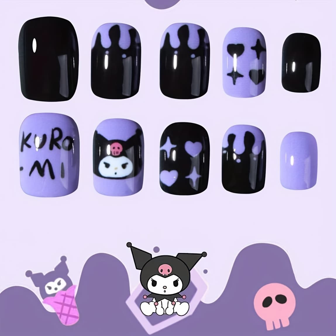 TEMU 24pcs Short Square Nails Sweet Suitable For And Daily Wear Gathering Occasions, Purple Nail Supplies