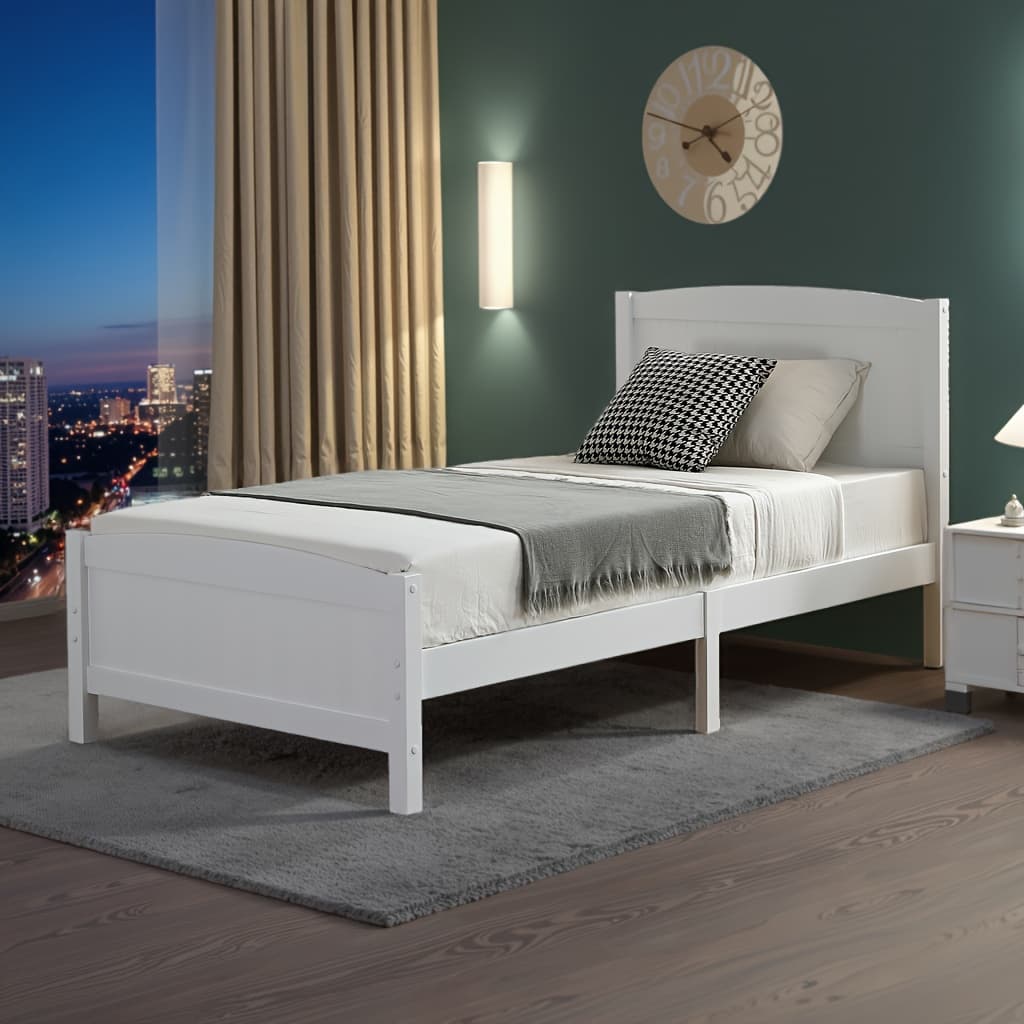 TEMU Twin Bed, Pine Single-layer Vertical Striped Bed With Headboard And Footboard, Bedroom Twin Bed Frame