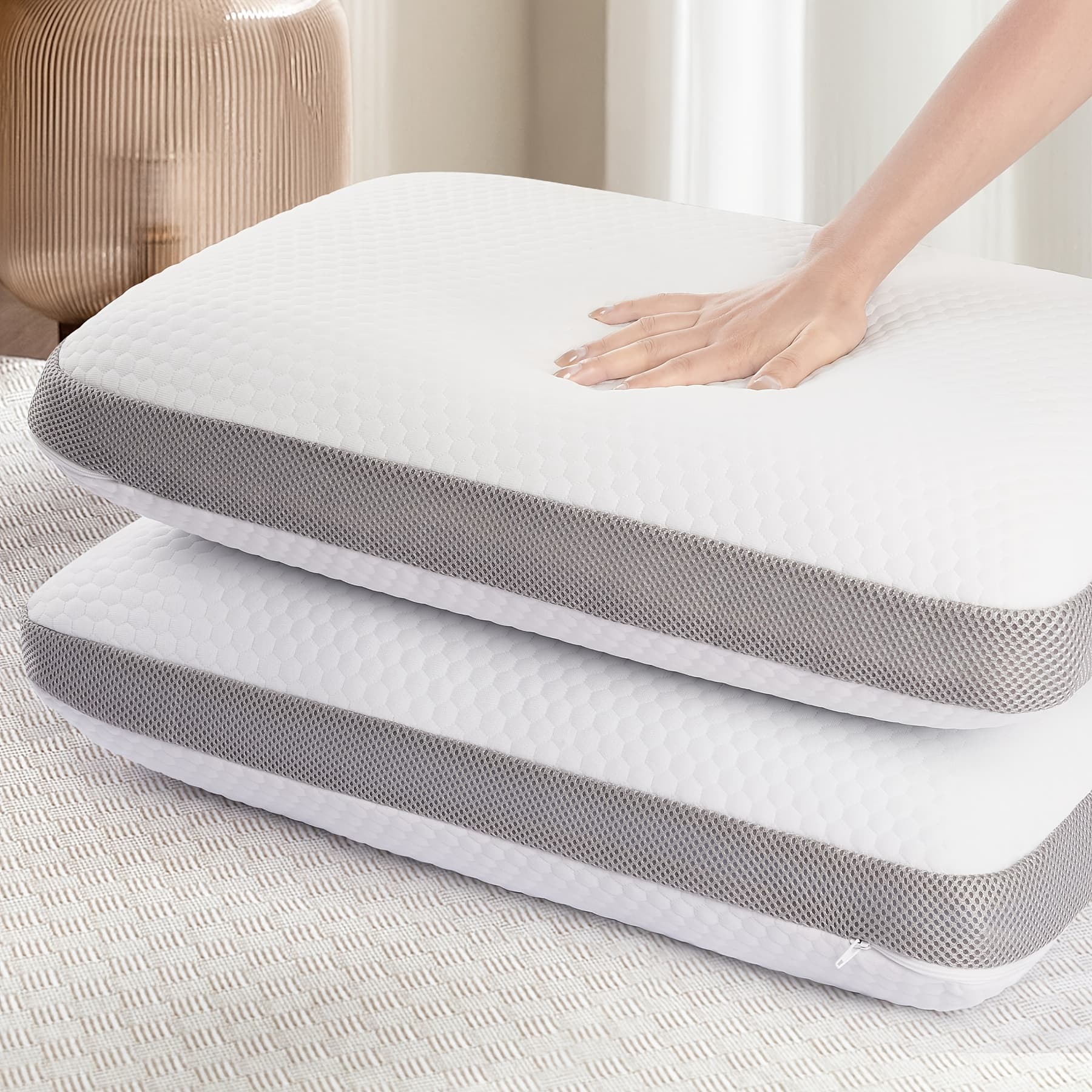 TEMU 2pcs Pillow, Cooling Gel Bed Pillow, Medium Firm Pillow For Sleeping, And Smooth Cover, Bedroom&, White