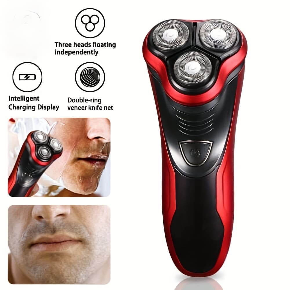TEMU Men's Rotary Electric Razor With Pop-up Trimmer: Wet And Dry Shaving For A Close, Comfortable Grooming Experience (male Charm Red)