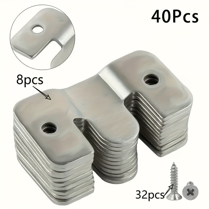 TEMU 40pcs Stainless Steel Heavy-duty Mounting Brackets - Embedded Interlocking Hooks With Screw Kit For Furniture & Bed Corners | -resistant Wall Hardware For Picture Frames & Gallery Displays