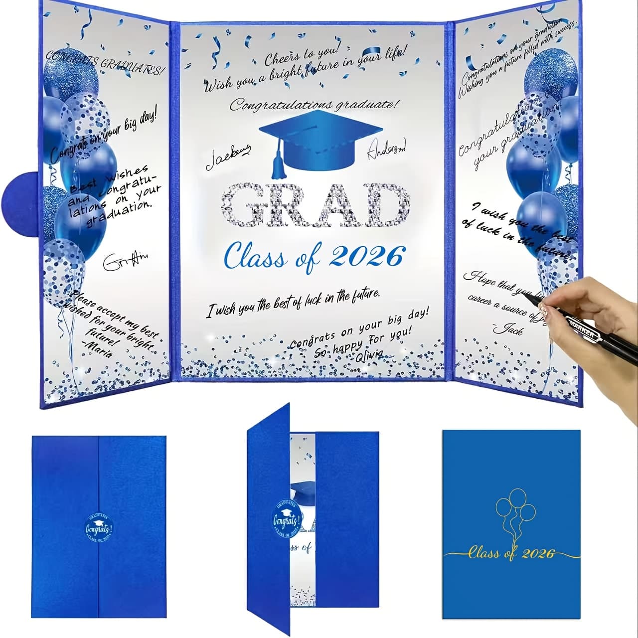 TEMU 2026 Graduation Party Decorations - 2026 Guestbook Alternative, Graduate Signature Certificate Board, Suitable For Graduation Season Party Supplies Set, Party Gift. Black Golden, Blue