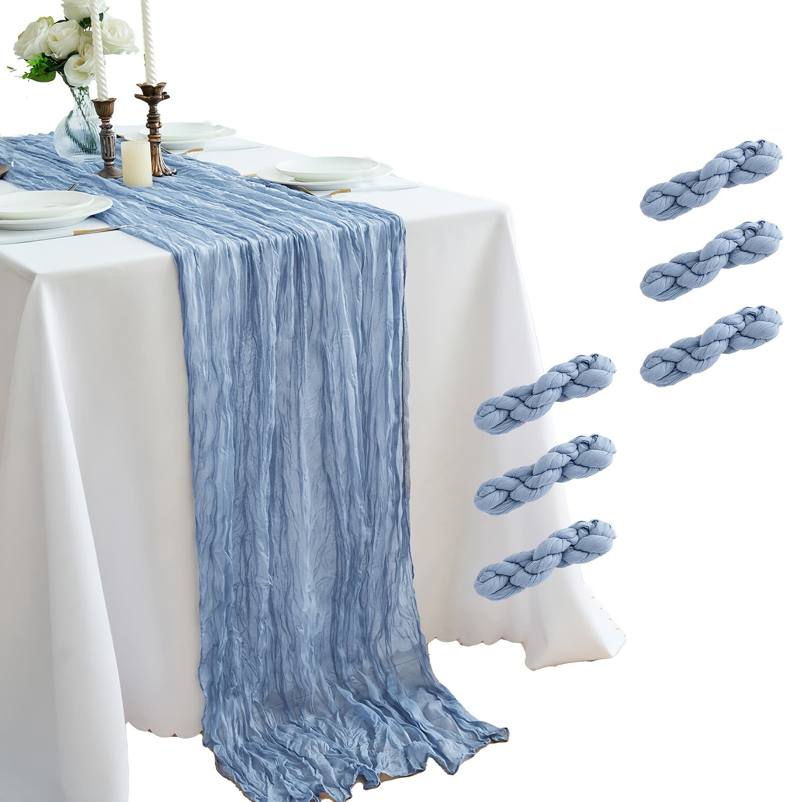 TEMU 6-pack Cheesecloth 22 X 120 Inch Boho Rustic Gauze Table Runner For Wedding Party Baby Shower Decoration