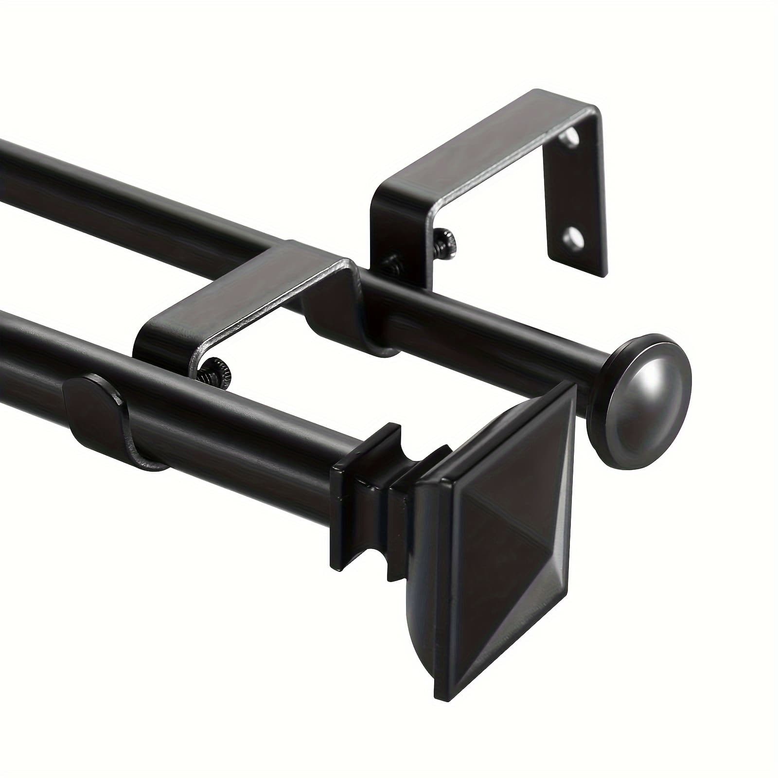 TEMU Double Curtain Rods For Window 28-48/ 48-84/ 84-120 Inch, Adjustable Double With Square Urn Finials, 5/8 Inch Front And 1/2 Inch Back Double Curtain Rod