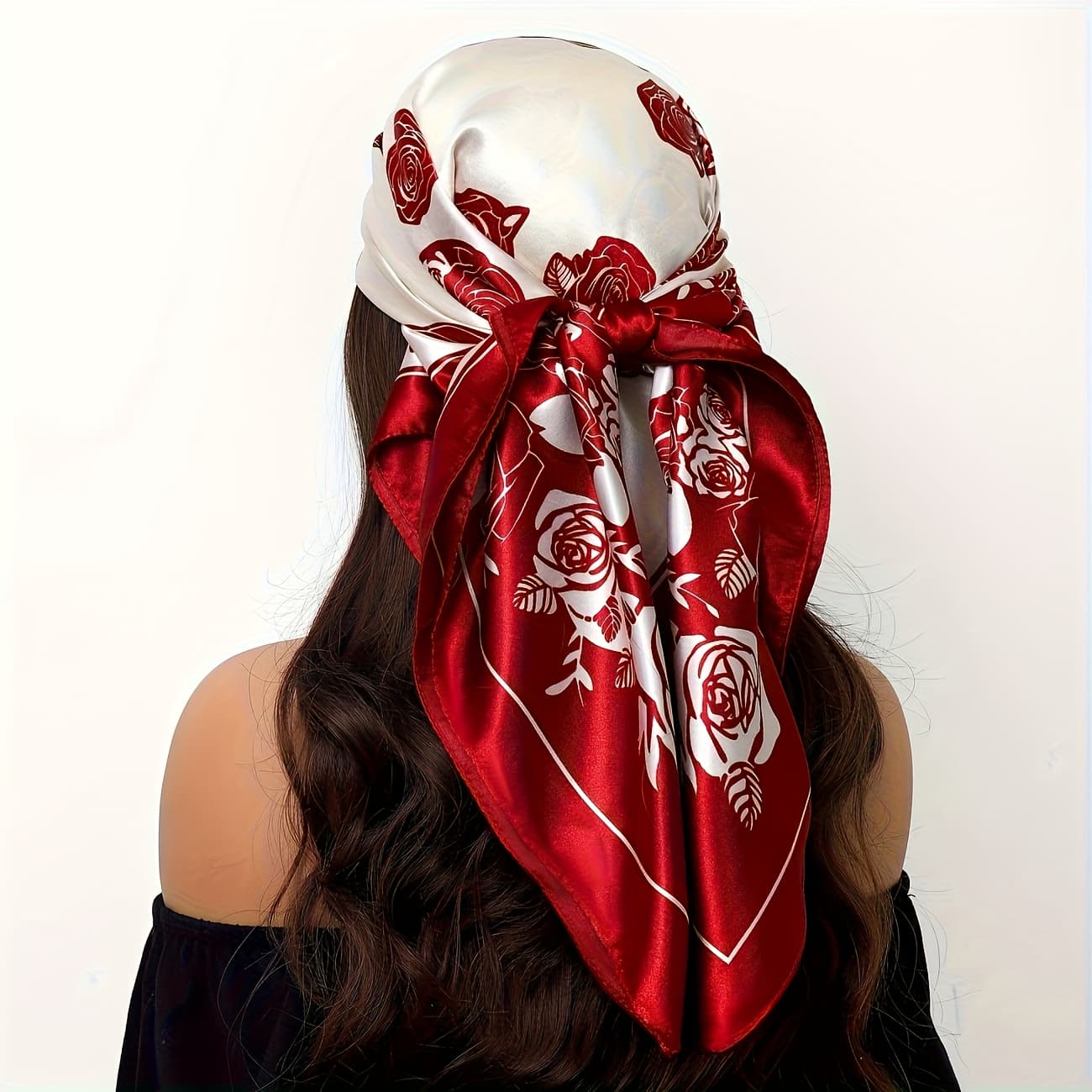 TEMU Fashion Floral Pattern Scarf, 90x90cm, Versatile Use, Lightweight And Breathable, Suitable For All , Elegant Style