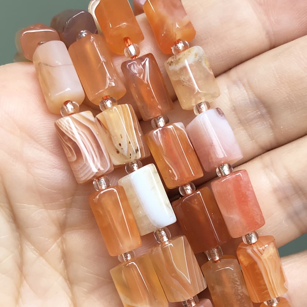TEMU Orange Persian Agate Beads 8x11mm - Natural Cylinder Spacer Beads For Making, Bracelets & Necklaces - 7.5" Strand