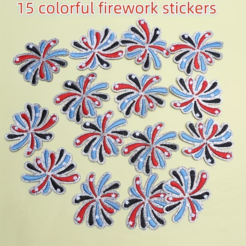 TEMU A Set Of 15 Firework Pattern Fabric Stickers, Cool Firework Patch Stickers And Decorative Stickers For Pants And Jacket