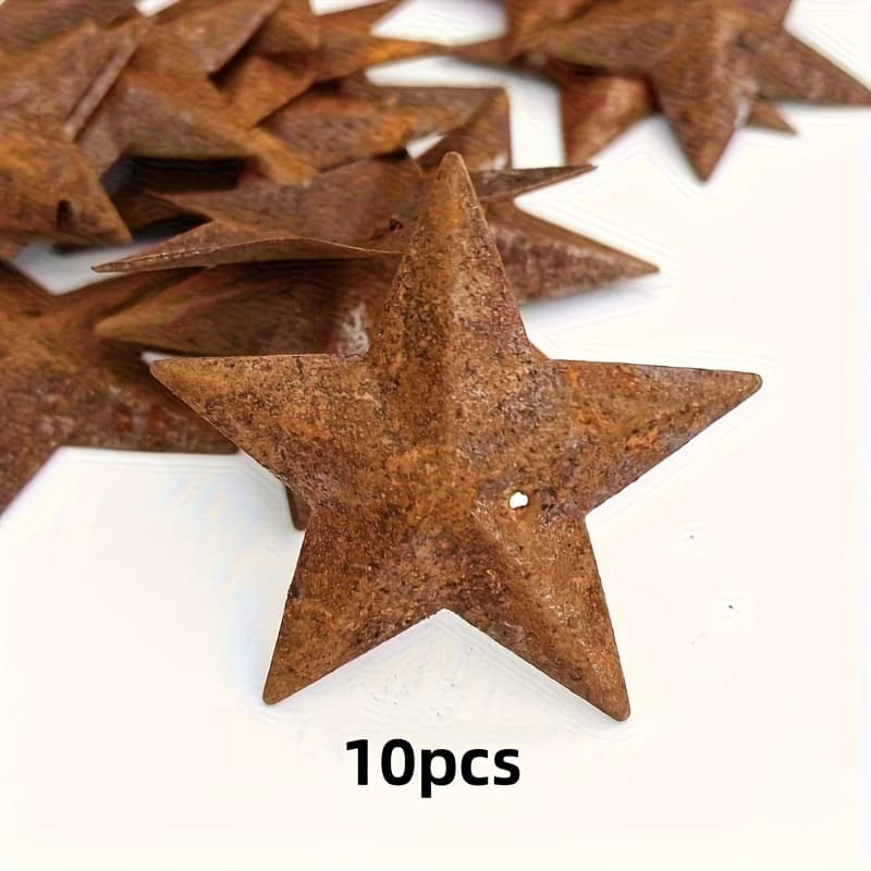 TEMU 10pcs Rustic Vintage Rusted Iron Tiny Barn Stars With Vine - Hollow Back Wall Decor, Horizontal Farmhouse Stars Suitable For, Rustic Wall Hanging, Metal Decoration