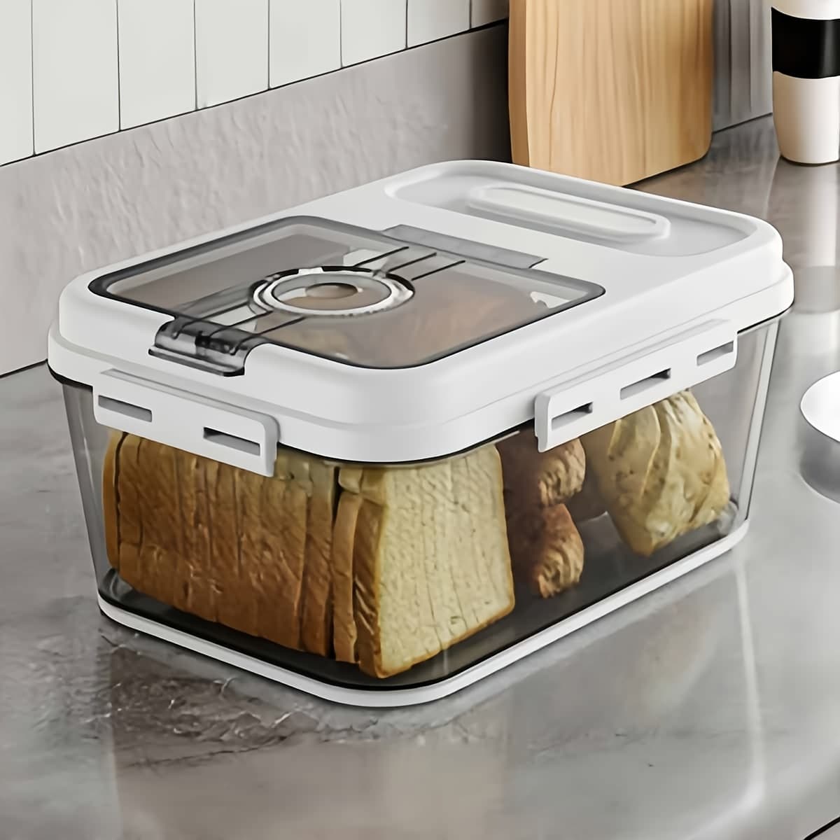 TEMU Bread Storage Container With Measuring Cup | Airtight, Moisture-proof Bread Storage Container | Kitchen Countertop Bread Storage Container | Household Bread Storage Container