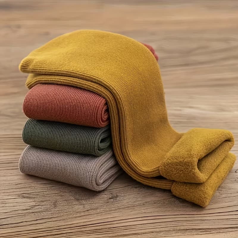 TEMU Autumn And Winter 4-pair Pack Women's Vertical Stripe Fleece-lined Thick Snow Socks Mid-calf Warm Floor Socks