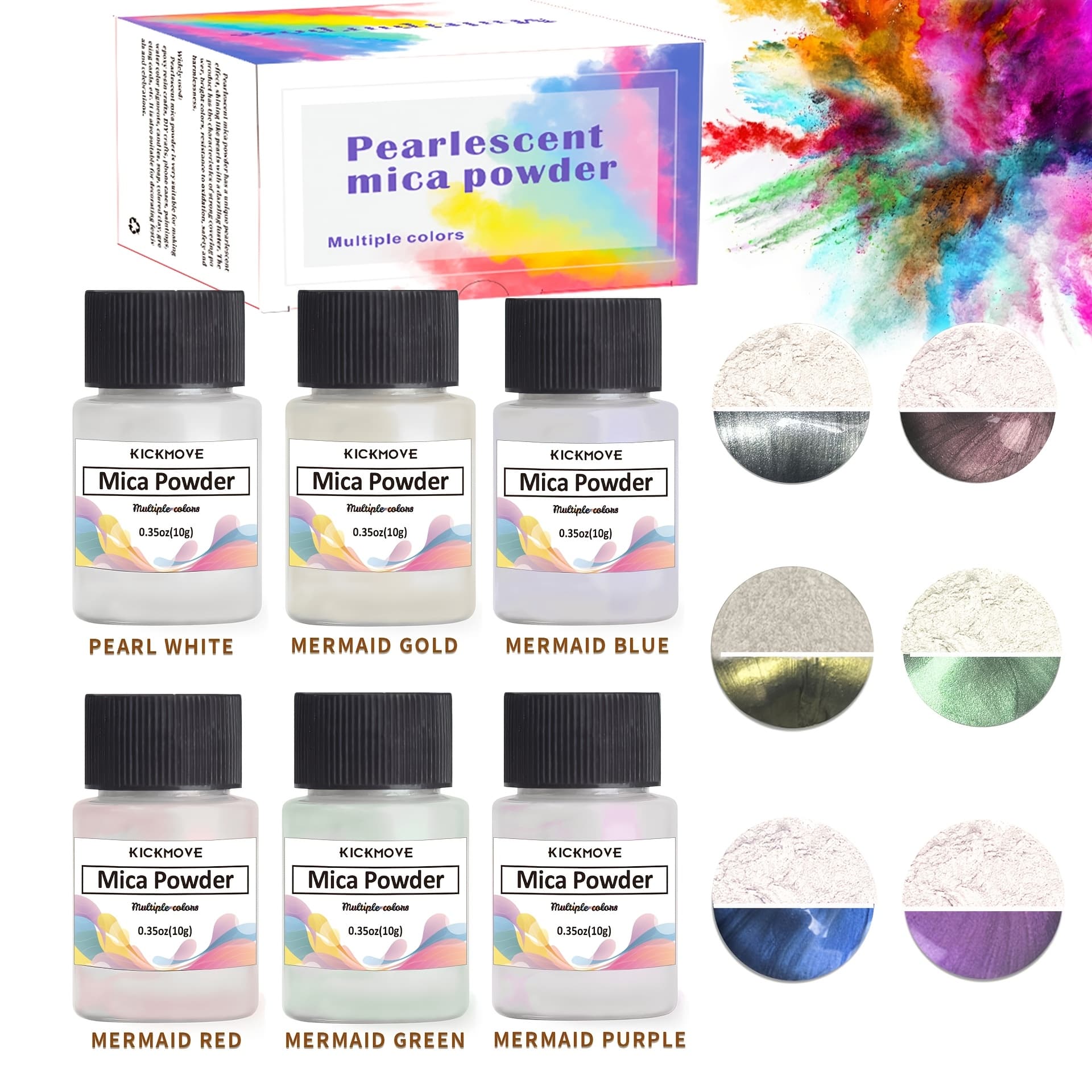 TEMU Mica Powder, 6 Colors Epoxy Resin Dye Set, Natural Powders Dyes For Epoxy Resin/ Cosmetic/soap/paint/nail Arts Polish/soy Wax Candle Making (10g/0.)