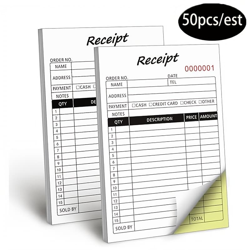 TEMU 50pcs/set, Invoice Receipt Book, Suitable For Small Boutique Businesses, Two-part Carbonless Invoice Book