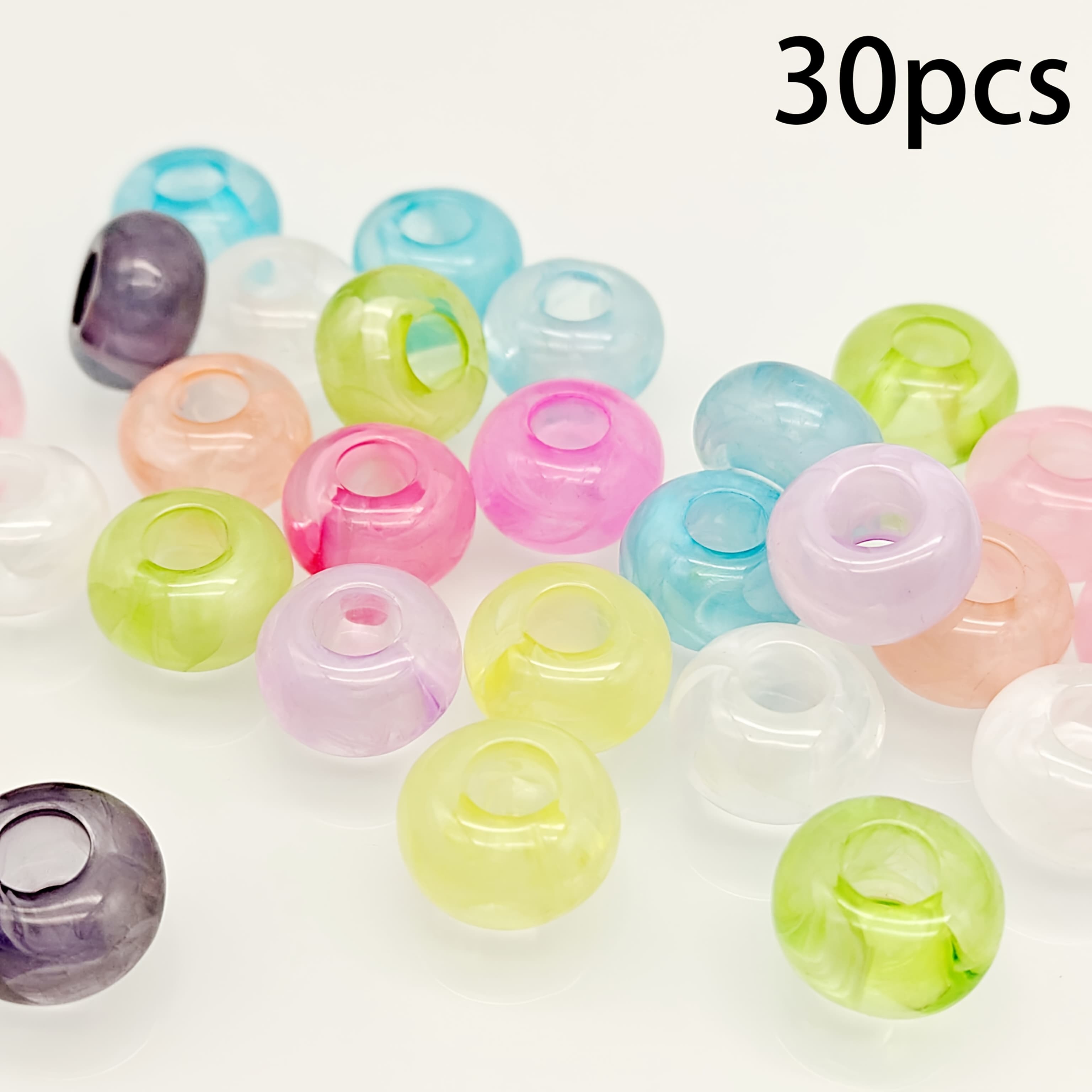 TEMU 30pcs Acrylic Large Hole Beads | Colorful Flat Beads For Jewelry, Crafts, And Sewing Supplies, Suitable For Necklaces, Bracelets, Earrings, Phone Chains, Keychains, Bag Charms