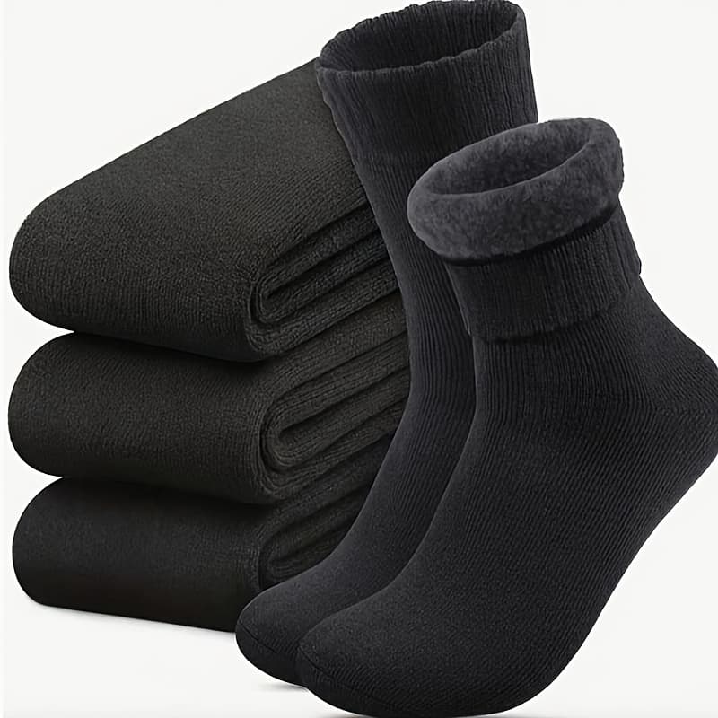 TEMU 3 Pairs Men's Winter Warm Socks - Thick Reinforced Toe & Heel Hiking Socks, Soft Durable Cold-weather Socks, Classic Large Size 40-45 For Outdoor Activities, , Essential Cold Weather Gear