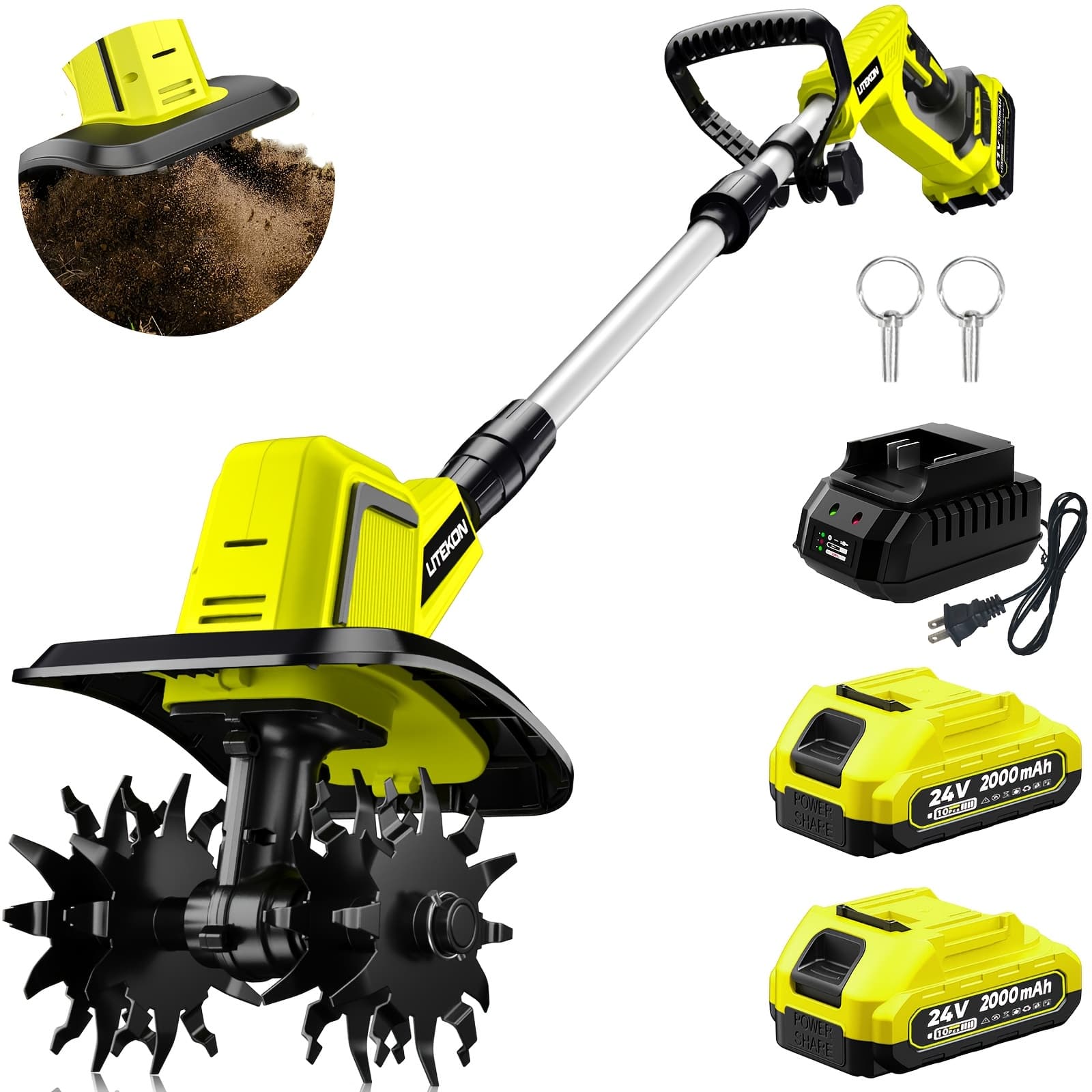 TEMU 24v Cordless Cultivator, 360rpm Electric Garden , With 2 * 2.0ah Batteries & Charger, 9in Tilling Width And 6.6in Depth Garden For Lawn/gardening/soil