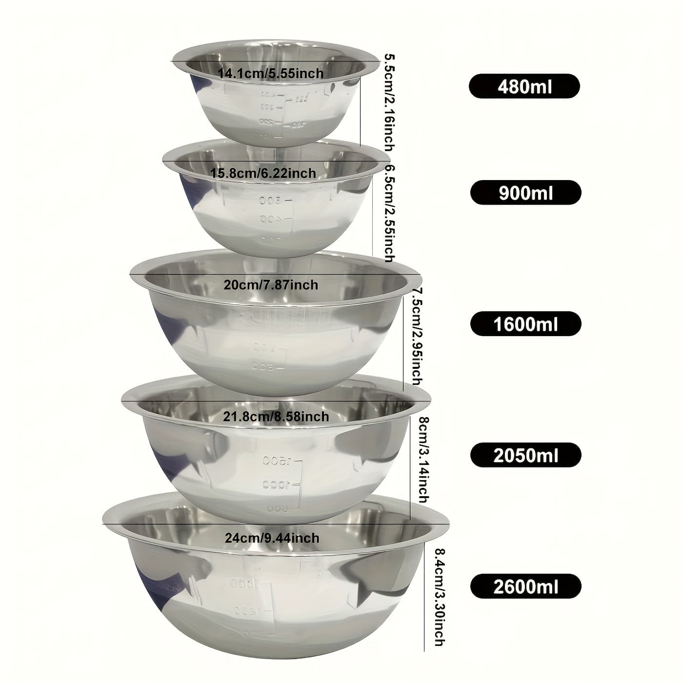 TEMU Non-slip Stainless Steel Mixing Bowls Set - Perfect For Kitchen Cooking And Baking - Nesting Design For