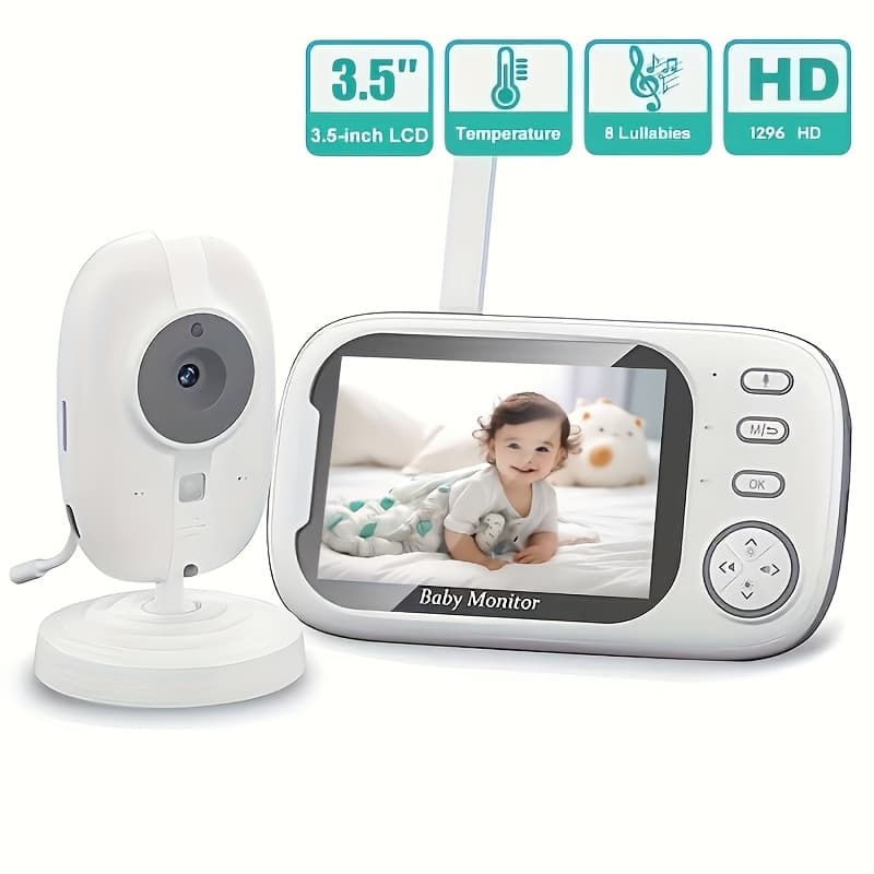 TEMU Baby Monitor With 3.5-inch Lcd Screen | 1296p Hd Resolution, Auto Night Vision, Vox Mode, Audio Communication, Cry Detection, Built-in Temperature Sensor, 8 | Non, Wireless, Usb Powered