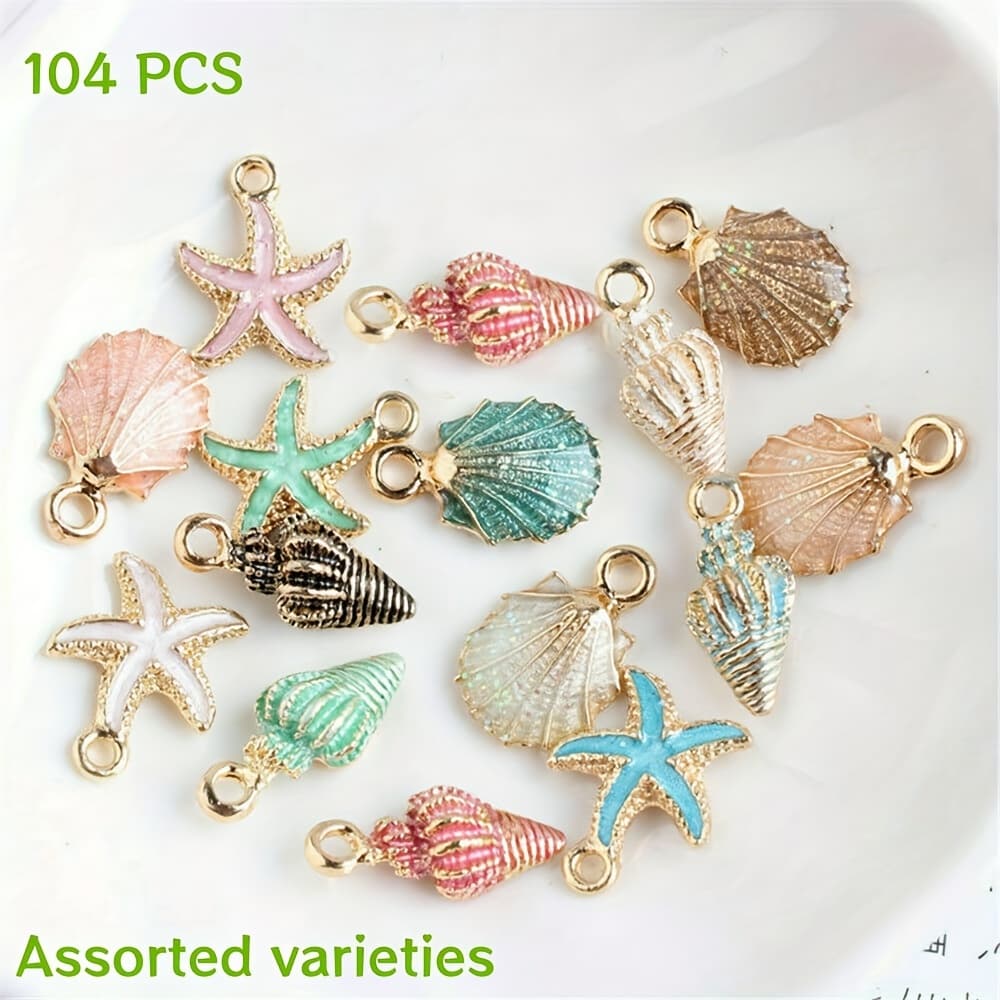 TEMU 104pcs Alloy Pendants Drip Oil Conch Shell Starfish Diy Bracelet Earrings Pendant Jewelry Accessories