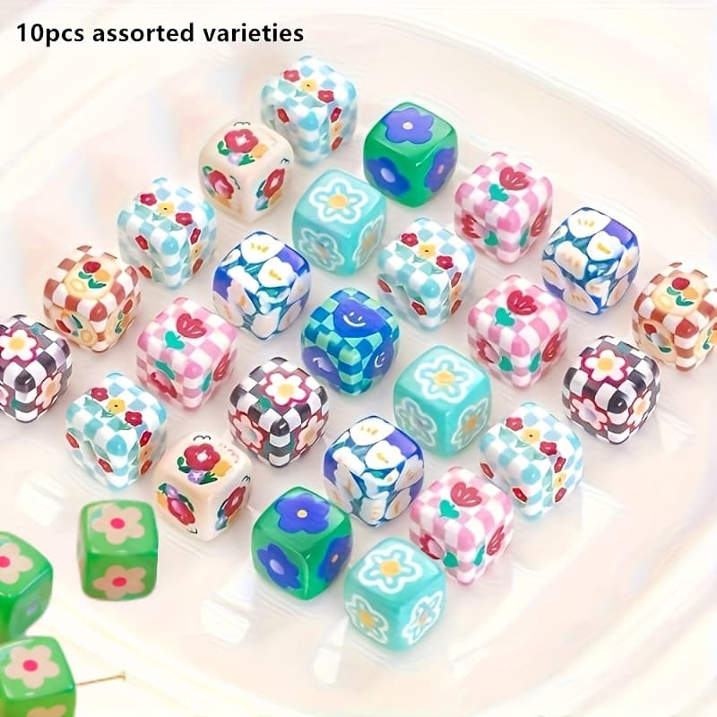 TEMU 10pcs Square Beads For Pens, Hand-painted Square Beads Large Acrylic Loose Beads For Keychain Pen Accessories, Square Beads For Jewelry Bracelet Making Diy Projects Assorted Varieties