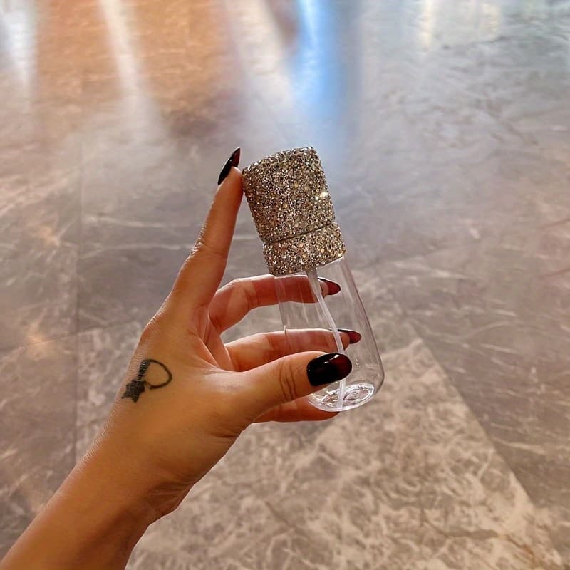 TEMU Travel Spray Bottle, Light Luxury -encrusted Mist Makeup Water Toner Refillable Empty Bottle, Press-type High- Gift