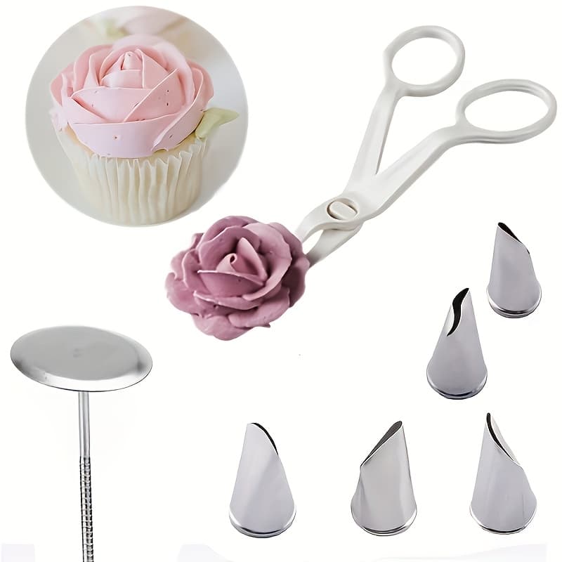 TEMU 7pcss Stainless Petal Piping Nozzle Set 7pcss Piping Nail Scissors Cake Cream Nozzle Decoration Baking Tools