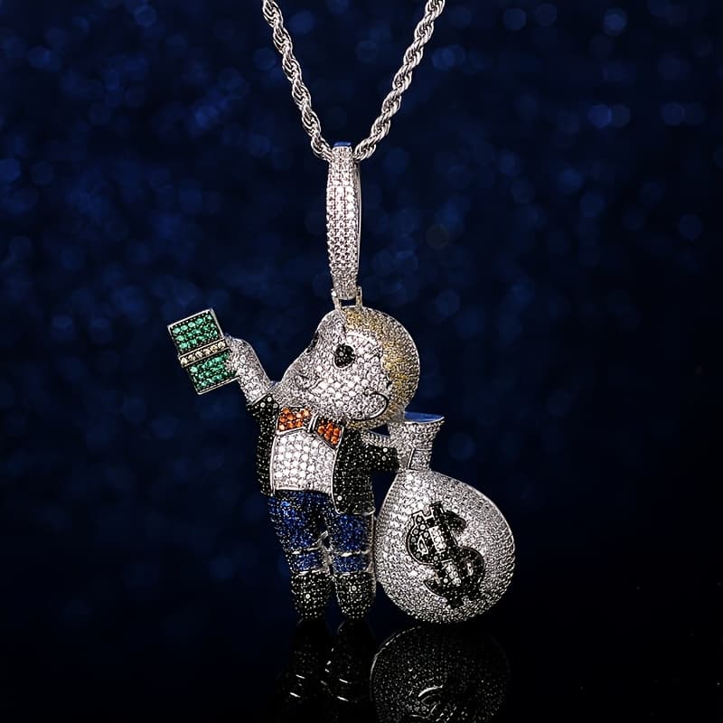 TEMU 1pc Fashionable Cute Little Us Dollar Pendant Necklace Inlaid With Shiny Synthetic Zirconia Decoration Universal Hip Hop Additions For Men And Women