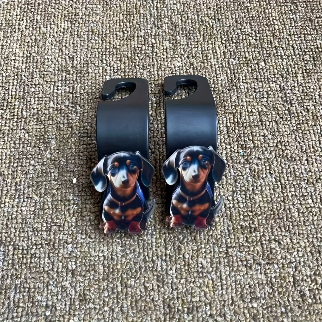 TEMU 2pcs Set Of Cute Dachshund Acrylic - 2d Seat Back Hangers For Couples And Pet Lovers, Durable Material, Fun And Practical Car Interior Accessory