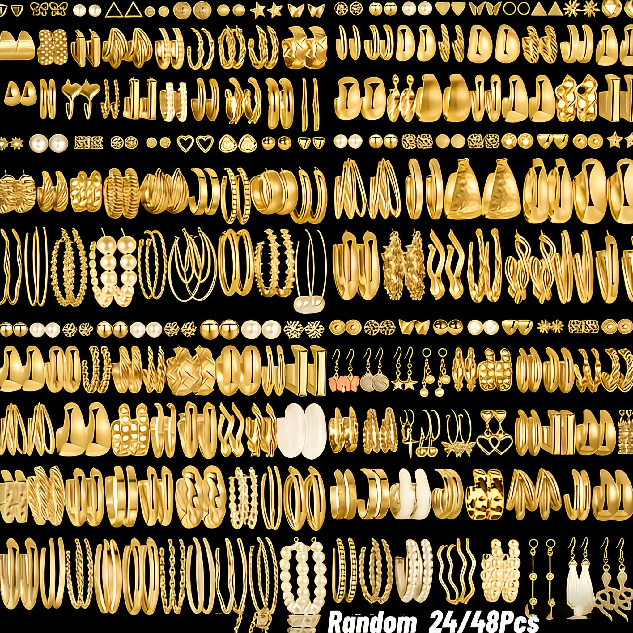 TEMU A Random Of 48 Stylish, Minimalist Golden-tone Alloy Earring Sets, Perfect For Casual Attire, Holidays, Parties And As Festive Gifts