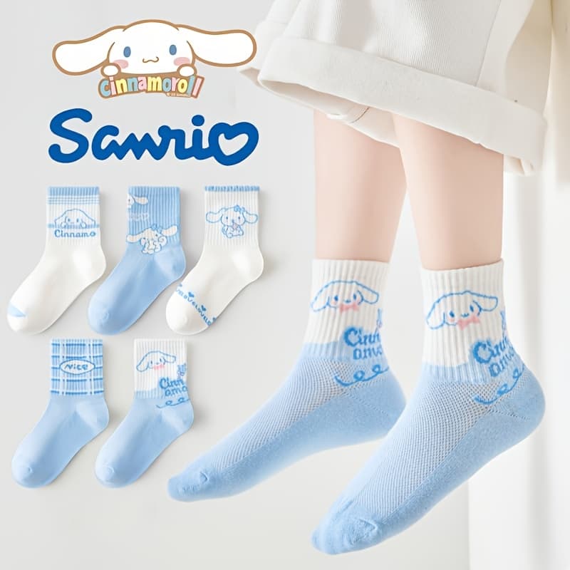 TEMU 3 Pairs Cinnamoroll Girls Ankle Socks | Breathable Mesh Summer Socks, Cute Cartoon Mid-calf Style, Soft And Lightweight, And Elastane