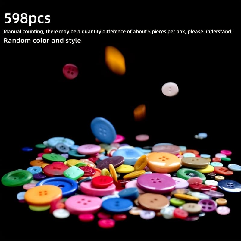 TEMU 598pcs Assorted Sizes Of Resin Buttons, Round Handmade Sewing Buttons, Buttons For Hand Painting, Random Colors