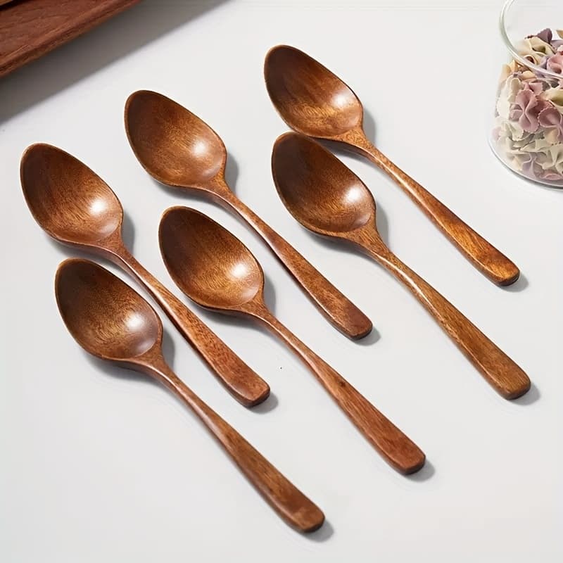 TEMU 3pcs/6pcs Wooden Spoons, Creative Coffee Spoons, Dessert Spoons, Wooden Utensils Suitable For Meals, Dinner, Desserts, Coffee, And Milk - Reusable Wooden Tableware For Kitchen Use In Restaurants