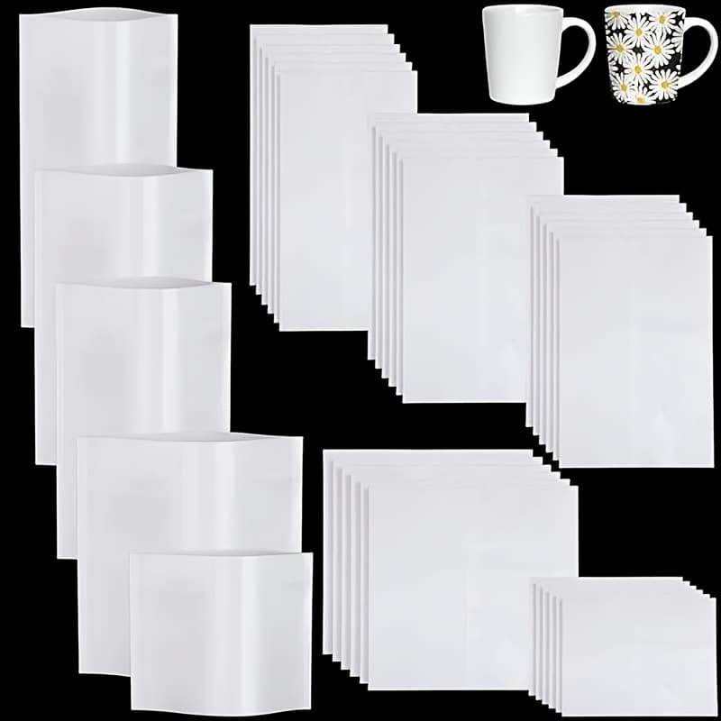 TEMU 50pcs Sublimation Heat Shrink Wraps Film Blanks - White Shrink Wrap Bags & Tubes Suitable For Sublimation Printing, Logos/brands, 5 Size Options (9x14, 8x8, 7x11, 5x10, 4x3 Inch)