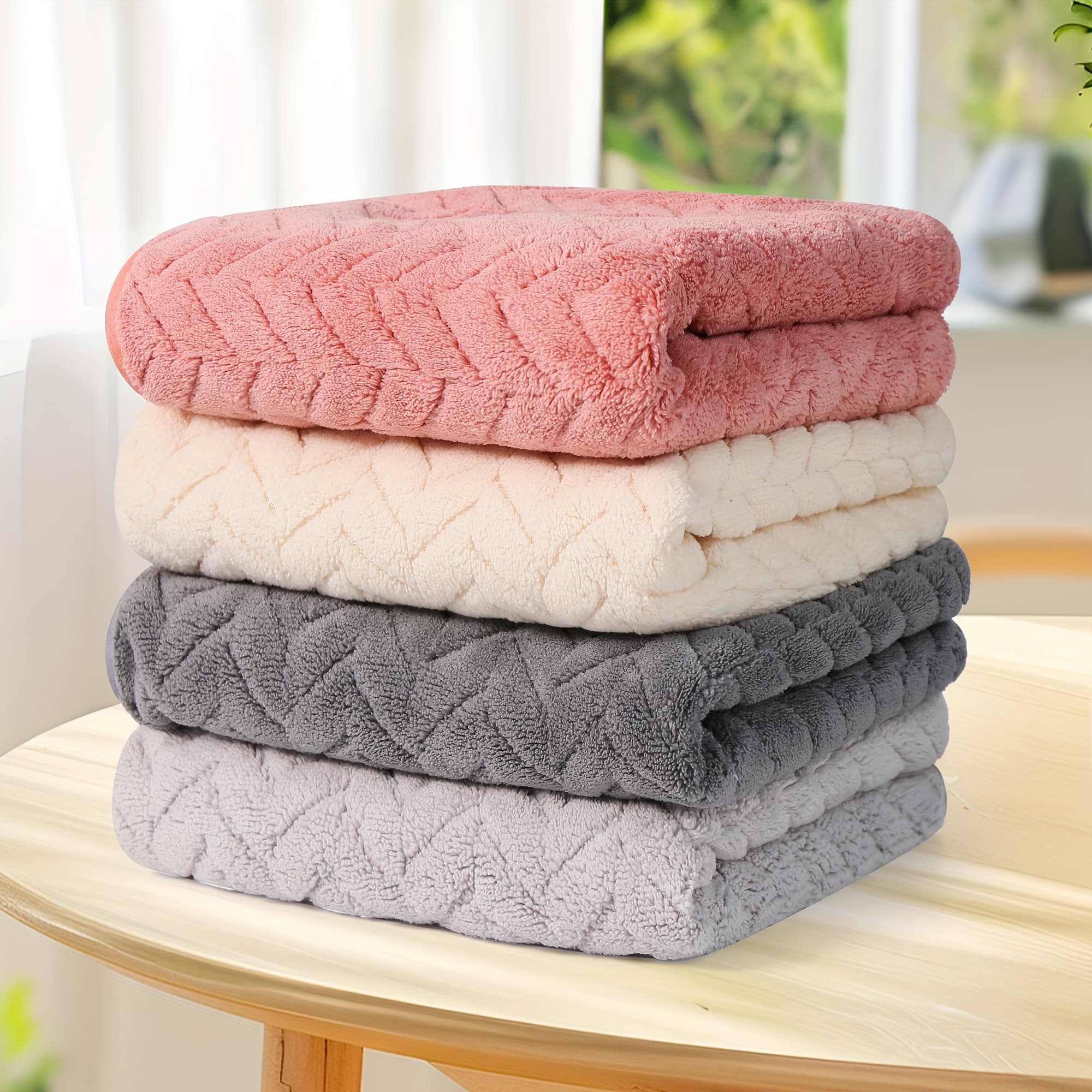 TEMU 4pcs Hand Towel Set Features Soft, Absorbent Coral Fleece Towels -. Perfect For Homes, Spas, And Hotels, The Set Is In Solid Or Mixed Colors And From Microfiber And Coral Fleece!