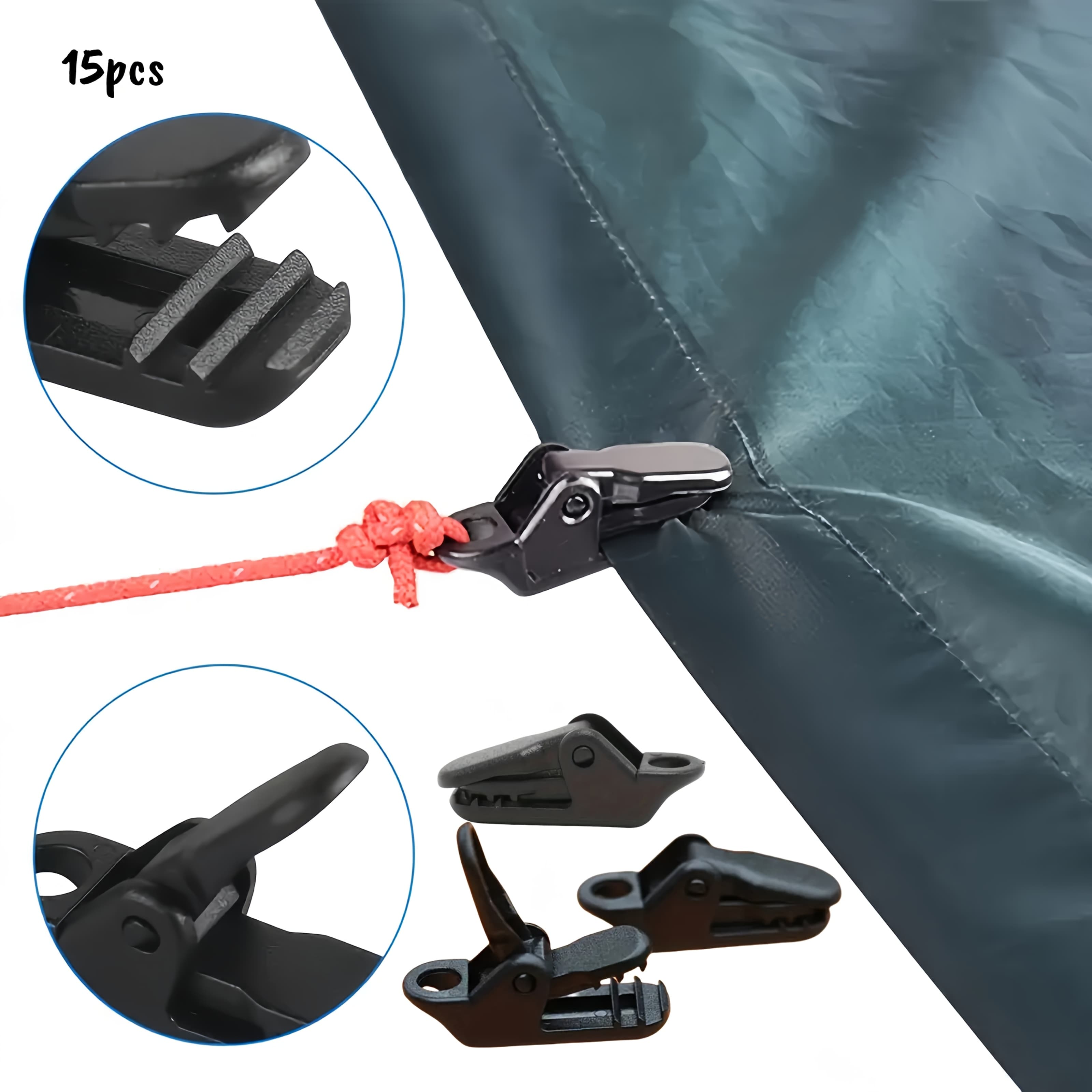 TEMU 15pcs Durable Tent Clips, Windproof Tent Clamps, Multi-functional Portable Design, Ideal For Secure Outdoor Camping, Perfect Camping Accessory