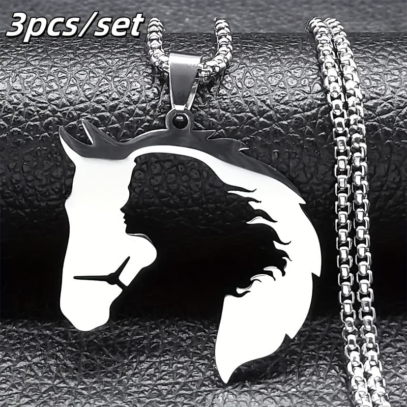 TEMU A 304 Stainless Steel Simple Hollow Horse Head Animal Pendant Necklace. Suitable For Men And Women And Is A Cool Hip-hop Fashion Jewelry.