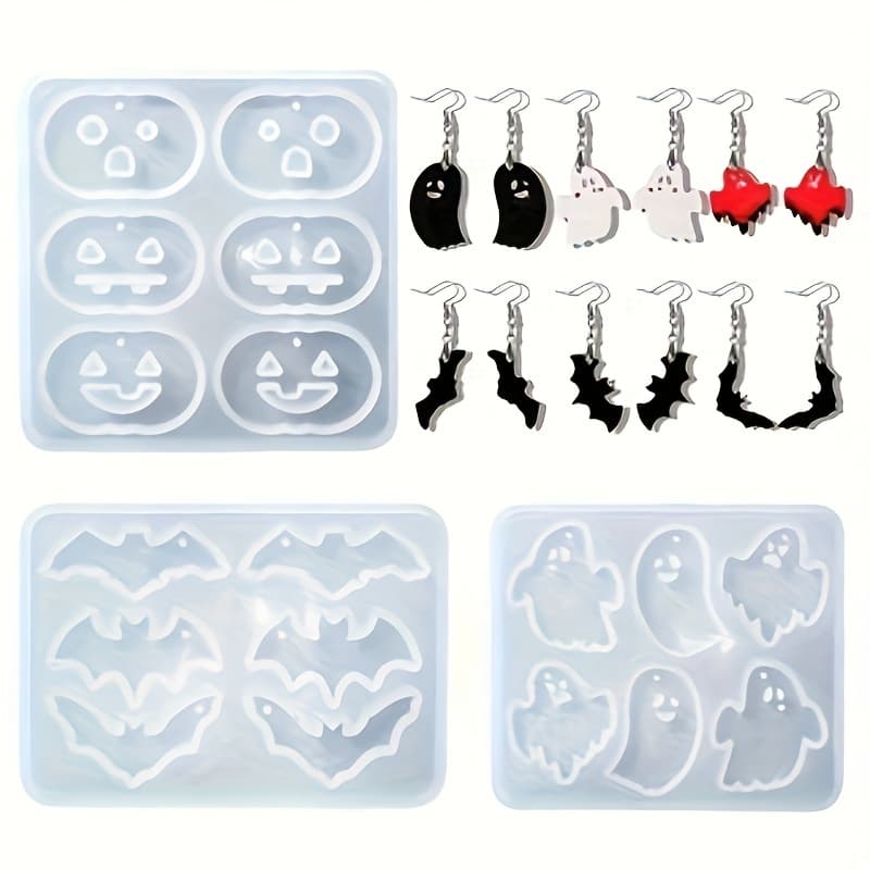 TEMU Diy3 Pumpkin Bat Silicone Mold Plaster Decoration Jewelry Earrings Pendant Halloween Series Glue