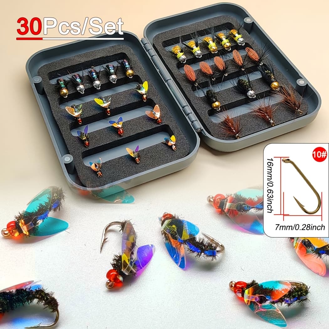 TEMU 30pcs/84pcs/114pcs Hand-tied Trout & Fly Fishing Flies Kit With Fly Box - Suitable For Freshwater Saltwater, Dry Wet Nymph Streamers Lures, Trout Assortment For Stream, Lake, Gear For