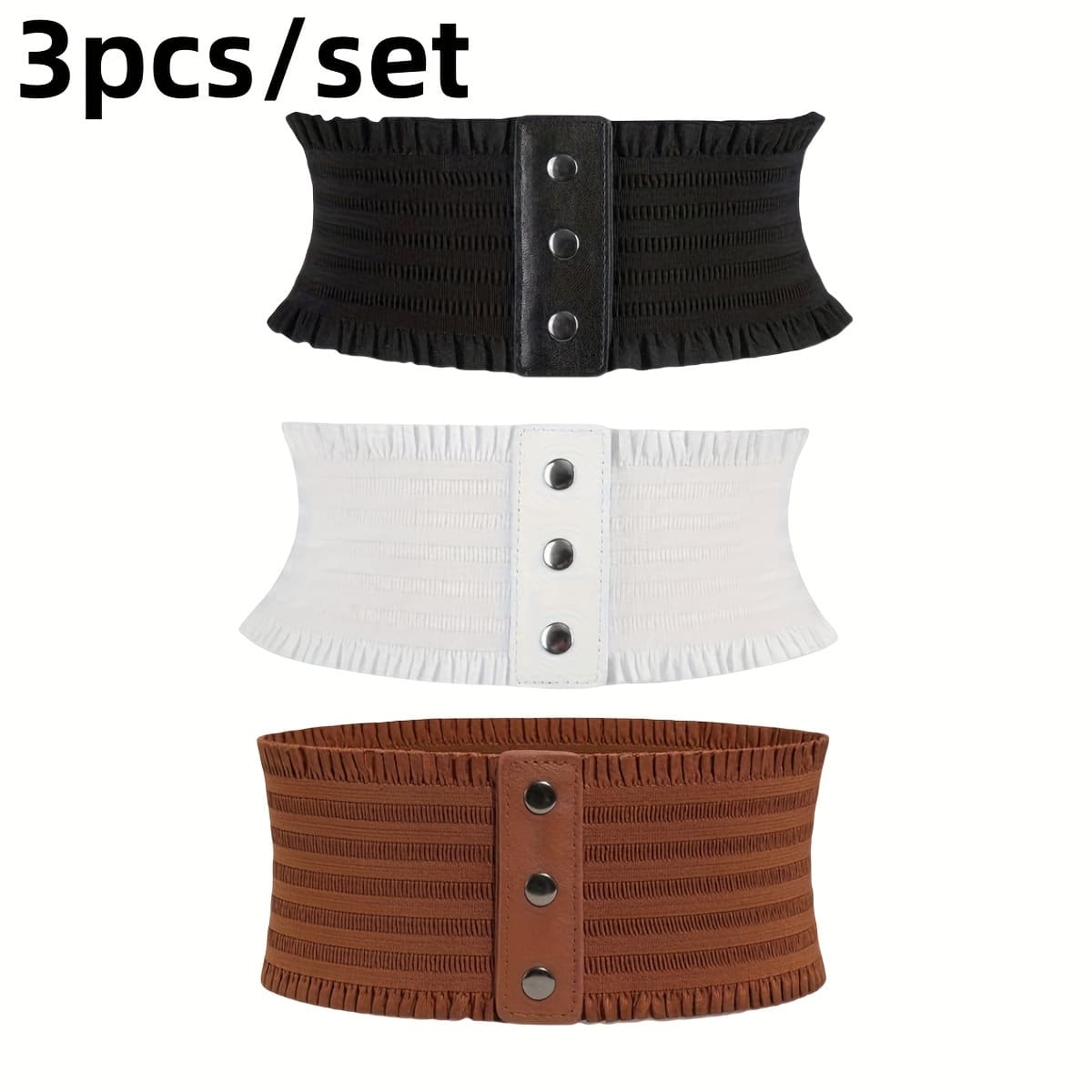 TEMU 3pcs/set Elegant Wide Belt, Classic Elastic Belt, Vintage Dress, Women's Jacket With Belt
