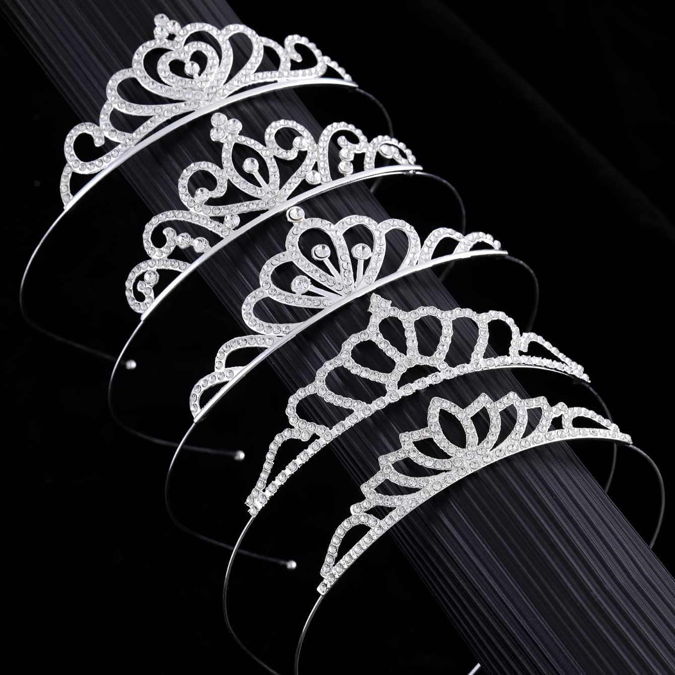 TEMU 5pcs Set Handmade Princess Crown Headbands - Sparkling Bridal Tiara & Wedding Hair For Brides, Princess Dress Costumes, Birthday Parties, Bar Mitzvah, Prom - Crown Set For &