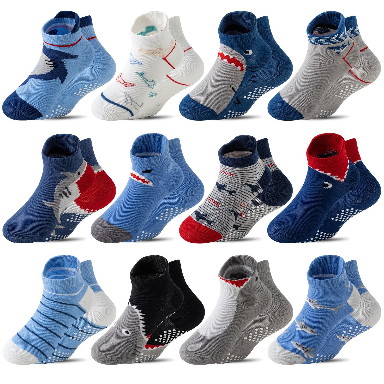 TEMU 12 Pairs Of Non-slip Ankle Socks For Baby Boys And Toddlers, Featuring Grippers And A