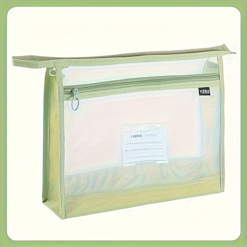 TEMU Large A4 Transparent Mesh File Organizer With Double Zipper - Spacious And Portable Document Storage Bag For School And Office